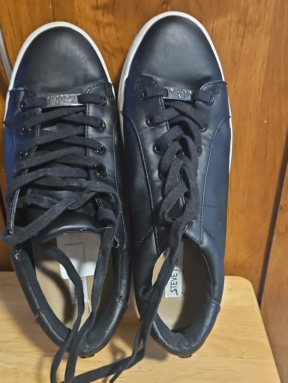 Steve Madden Black Lace-Up Low Top Sneakers with White Trim